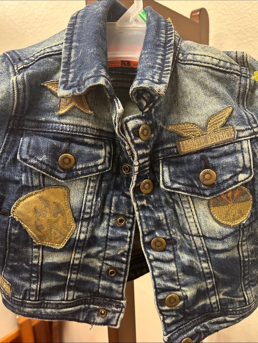 Kids Blue 2T Denim Jacket with Gold Patch Details
